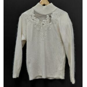 Vintage IB DIFFUSION Rabbit Angora Blend Embroidered Sweater White Knit Size S